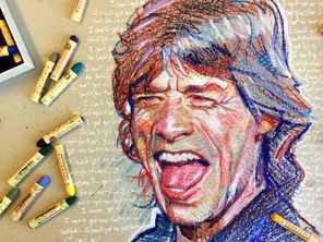 Mick Jagger con oil pastels Sennelier.